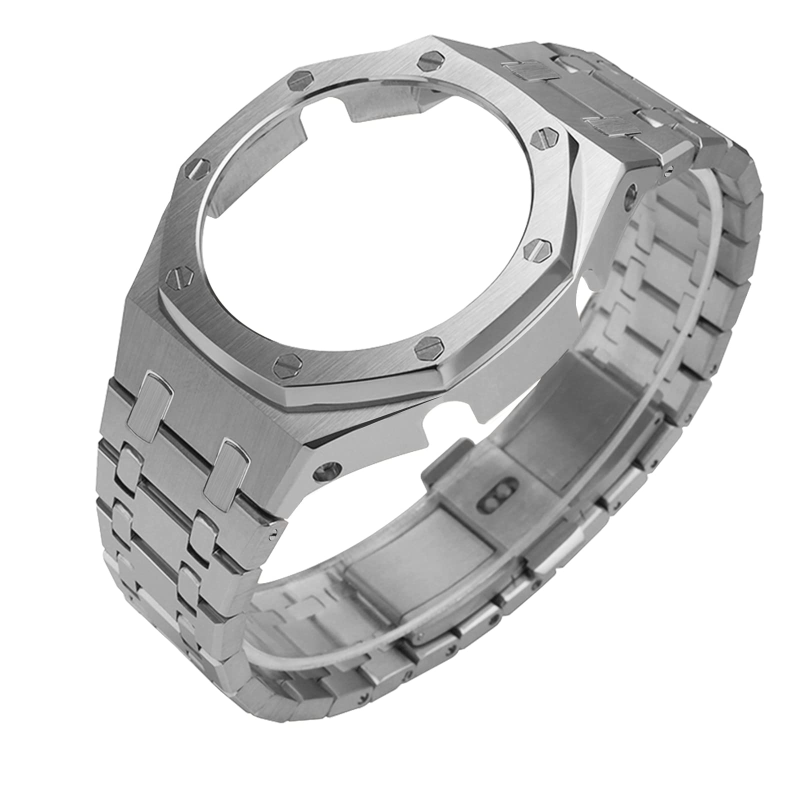Braccialetto in acciaio inossidabile e cinturino in metallo con cinturino in gomma, compatibile con GA-2100/GA-2110/GA-B2100, Gen.5, Non pietra preziosa