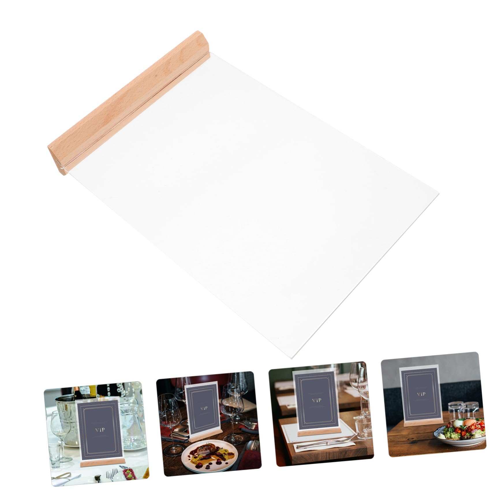 NUOBESTY 2 Szt. Przezroczysty Akrylowy Stojak Tabliczki z Podstawką z Drewna Dwustronny Wyświetlacz Menu Czytelny Stojak Biurko Do Biur Restauracji i Targów