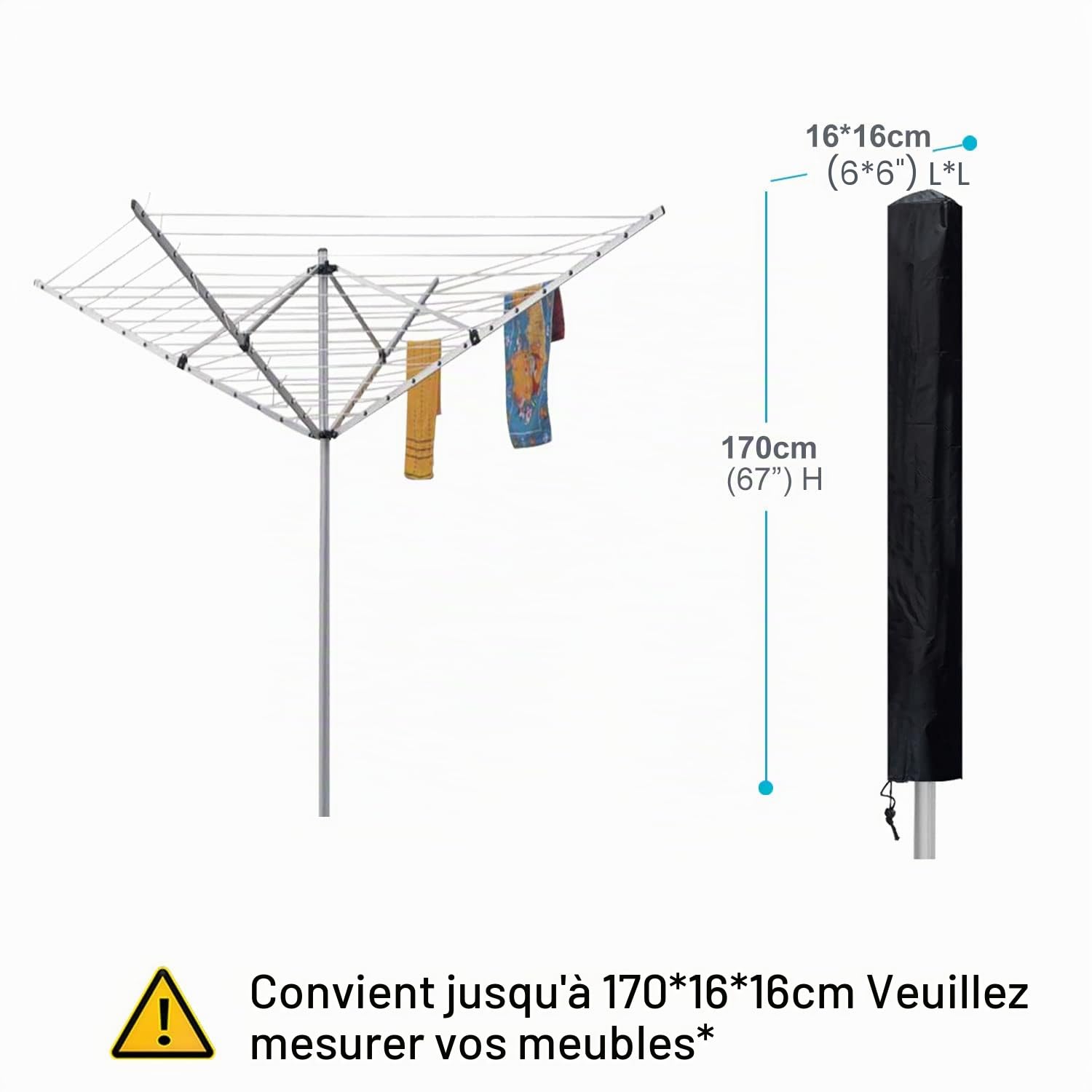 Awnic Housse de Protection pour Séchoir de Jardins Couverture pour séchoir à Linge Rotatif pour Etendoir Linge Jardin Extérieur Allemagne Imperméable 420D Oxford 16X16X170cm