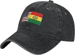 Vintage Torn Style Us and Bolivian Flags Baseball Cap for Men Women Adjustable Sports Hats Low Profile Cotton Golf Dad Hat Black