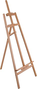 U.S. Art Supply 56" High Medium A-Frame Wood Easel, Lyre Style Studio Easel - Wooden Artists Floor Stand, Sturdy Beechwood, Adjustable Height to 43" Canvas - Painting, Drawing, Sign Display Holder