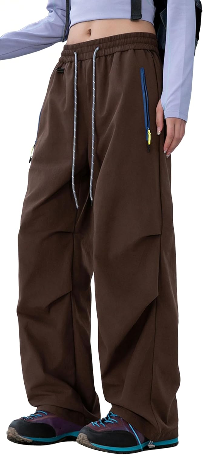 FEOYA Women Cargo Pants Waterproof Quick-Dry Parachute Hiking Pants with Zipper Pockets Baggy Pants for Outdoor Travel