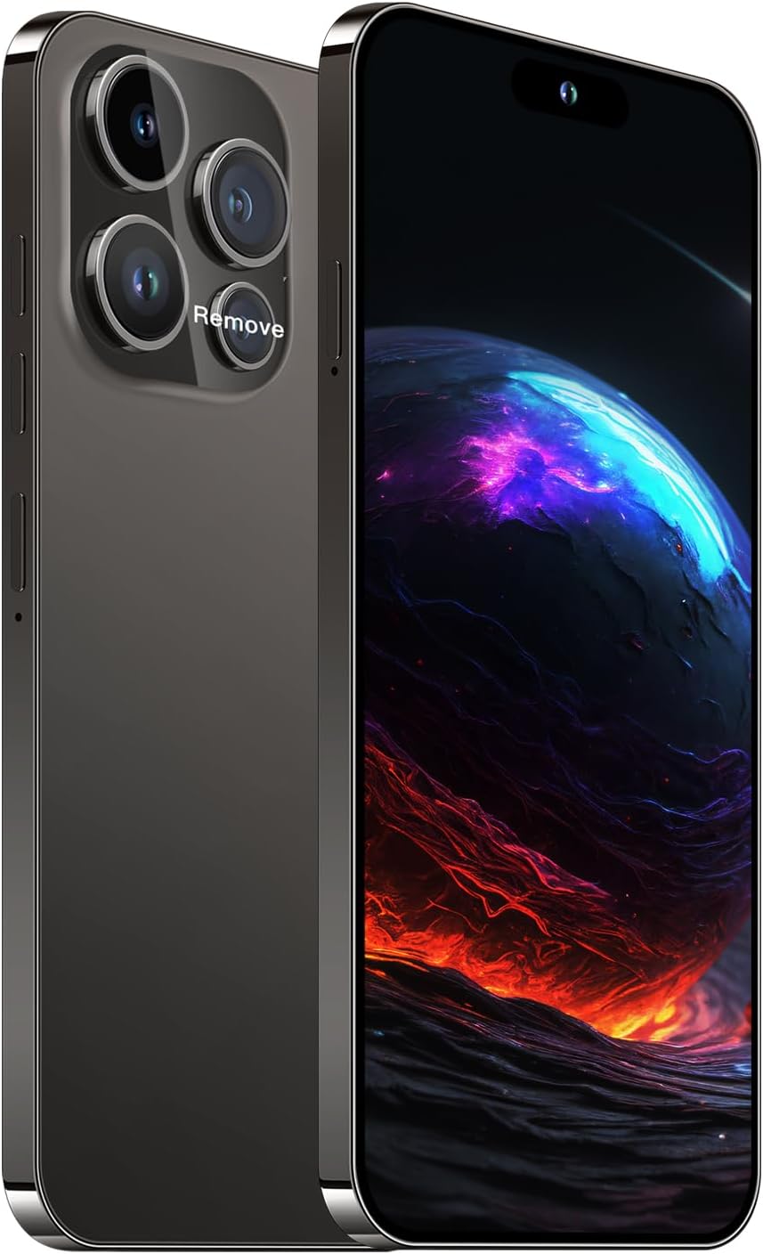 Unlocked Android Phone A15 PROMAX Android 14 Cell Phone with Dynamic Island 16GB+512GB 6800mAh,Fast Charging,HD Screen 48MP+108MP Camera Cell Phone with 5G Dual SIM Smart Phone (Black)