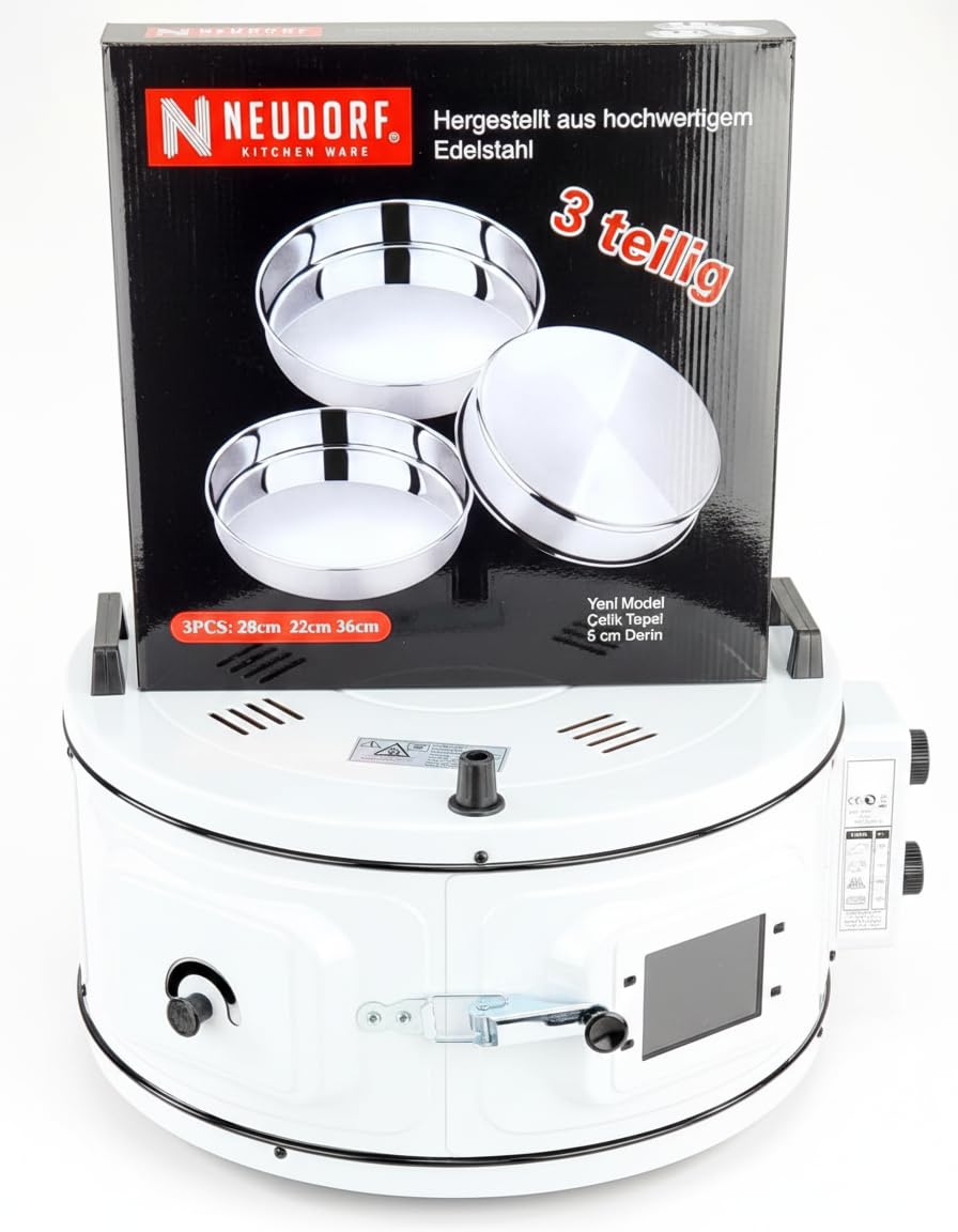 IMS&T Backofen Selection Set 1100Watt 50-300°C 48x48x31cm Ober-&Unterhitze Thermostat Emaille-Backblech Edelstahl Backblech-Set Ø28 32 36cm