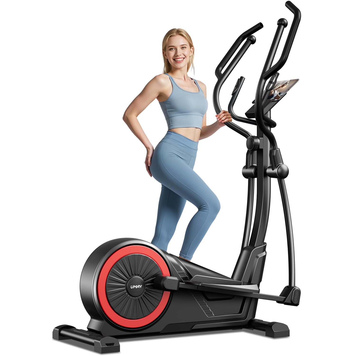 UMAY Ellittica per appartamento, 16 livelli di resistenza, ellittica magnetica silenziosa, manopole per la frequenza cardiaca, ellittical pieghevole con schermo LCD, max. 159 kg