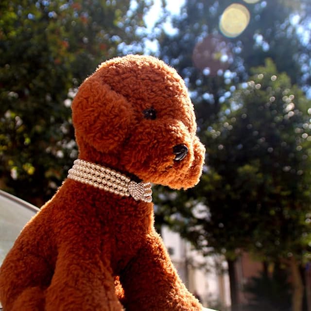Foto 5 de 8 de RayMinsino Collar para mascotas con cuatro filas de perlas y diamantes, collar ajustable en forma de corazón