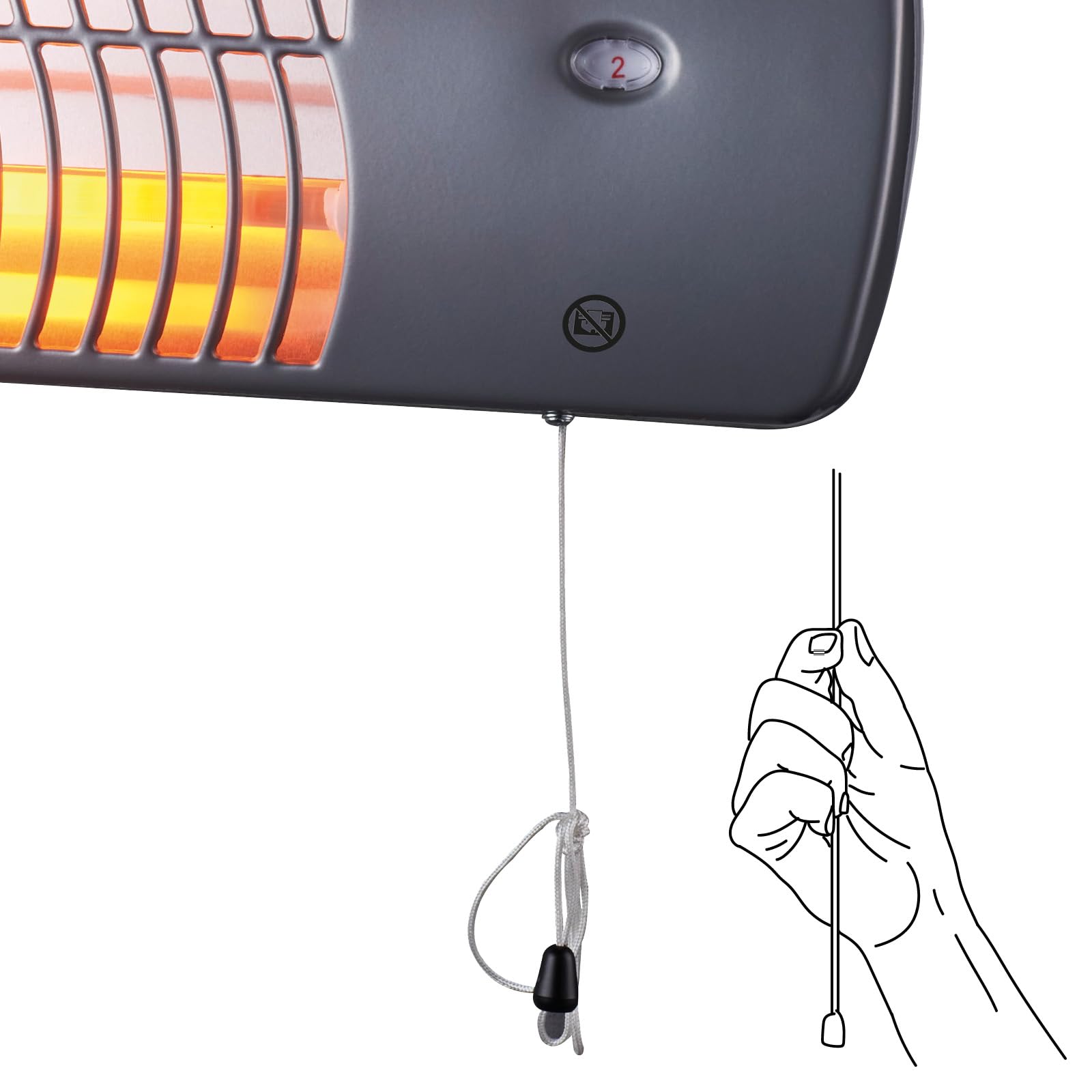 MAUK® Infrarot Heizstrahler Quarzröhren Heizgerät 2 Stufen Heizung - 1200W | Flachheizkörper mit Wandhalterung, Zugschnur & einstellbarem Neigungswinkel