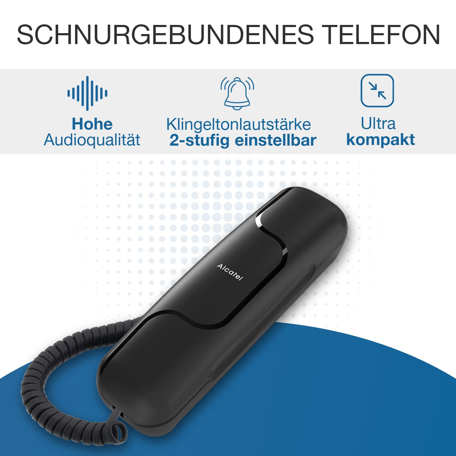 ALCATEL T06 - Schnurgebundenes Festnetztelefon - Ultra-kompaktes Design - Wandmontage - Wahlwiederholungstaste - Klingeltonlautstärkeregler- Schwarz