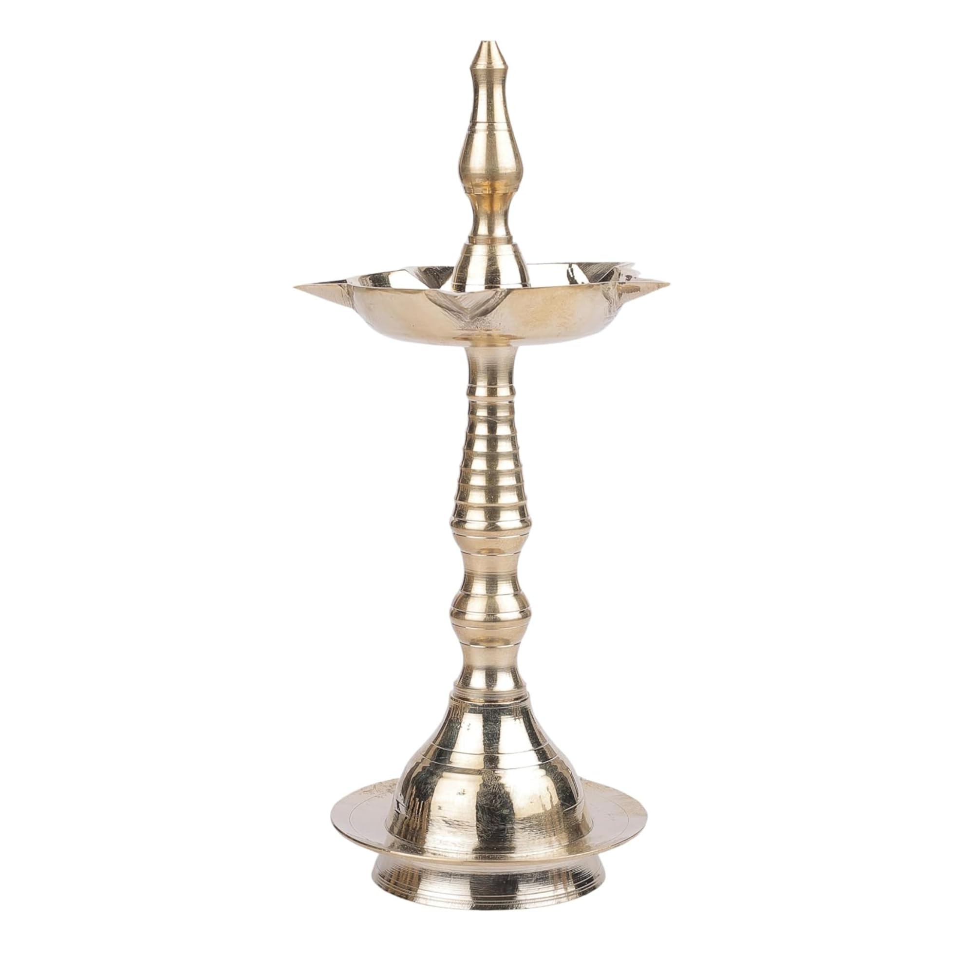 Aatm Kerala Samai Brass Oil Lamp | Handcrafted Traditional Kutthu Vilakku Diya for Puja, Festivals & Home Temple Decor | Solid Brass Deepam | 9-Inch Height, 1 Piece