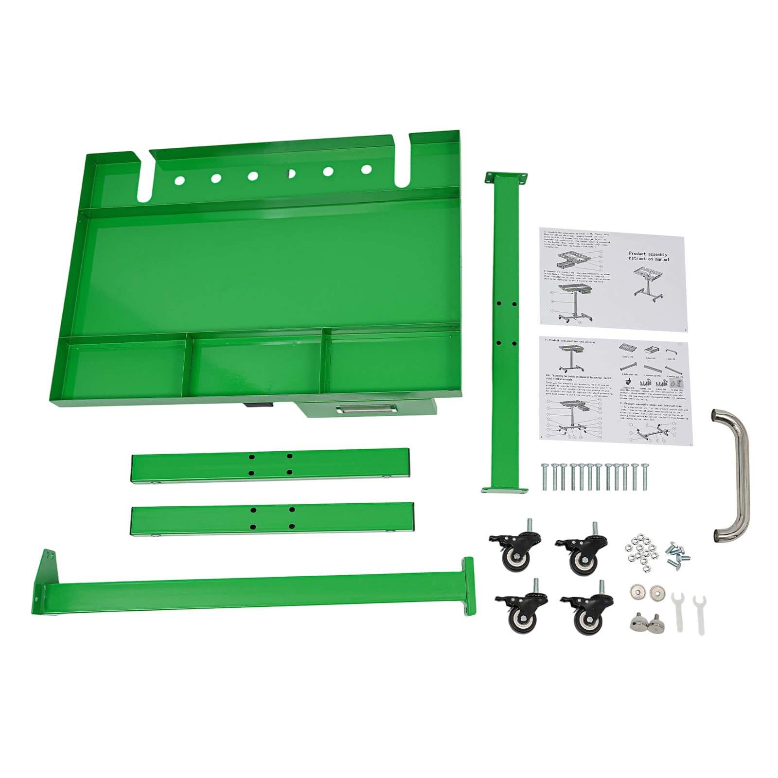 Banco da lavoro per carichi pesanti, 80 x 90 cm, carrello degli attrezzi arrotolabile, portata 100 kg, con cassetto e ripiano, per officina, garage, ufficio, casa (verde)