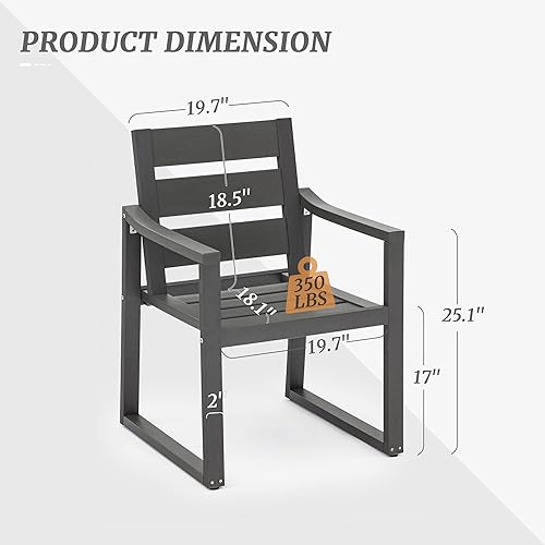 Miniatura 2 de Cozyman HDPS - Juego de 2 sillas de comedor para patio, 350 libras, con reposabrazos, sillas de cocina para todo tipo de clima con patas de marco