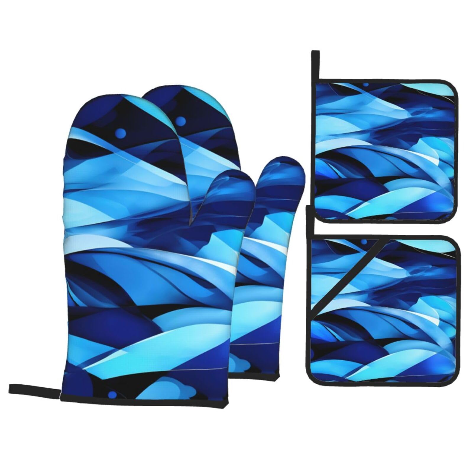 Set Da 4 Guanti Da Forno E Presine Con Motivo Granchio Blu - Termoresistenti E Impermeabili Per Cucina