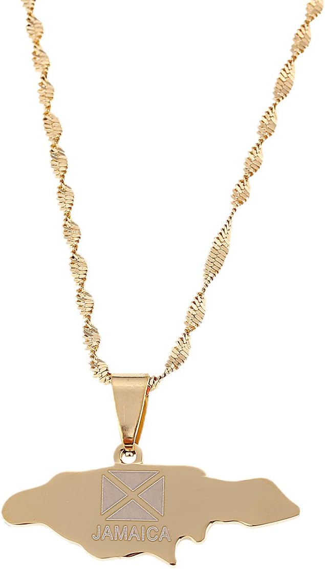 Stainless Steel Jamaica Map Pendant Necklaces Jewellery Gold Color Jewelry Jamaican Map Flag Jewelry
