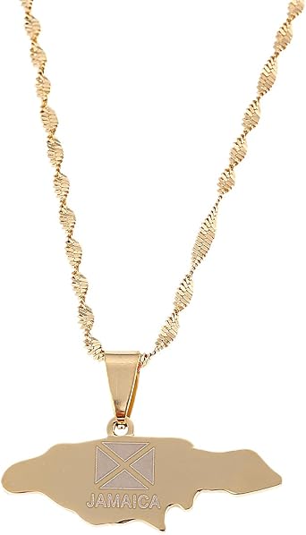 Stainless Steel Trendy Jamaica Map Pendant Necklaces Gold Color Jamaican Map Flag Chain Jewelry