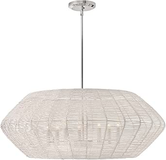 Hinkley Luca Large Convertible Drum Pendant Chandelier - Lisa McDennon, Bohemian, 7-Light, Coastal - Polished Chrome with White Woven Shade