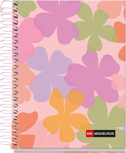 Miquelrius - Cahier A6 petits carreaux 5 mm, 120 feuilles microperforées 4 couleurs multi-matières, papier opaque 70 g/m², couverture carton extra rigide, spirale, Sans perforations, Aquarelle - 1