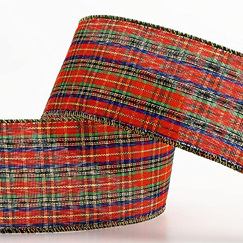 Cinta de tartán de Navidad texturizada de 38mm con hilo metálico 4