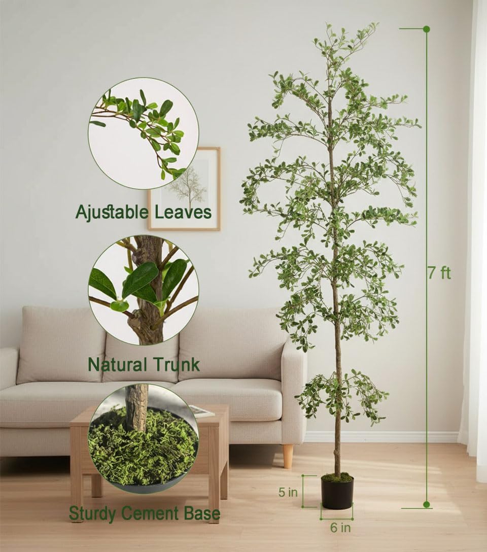 Shady Lady Faux Tree 7ft for Home Décor Black Olive Tree 84inches Realistic Fake Potted Plants with Moss Indoor Bucida Buceras Artificial Tall Trees with Natural Wood Trunk Housewarming Outdoor - Image 3