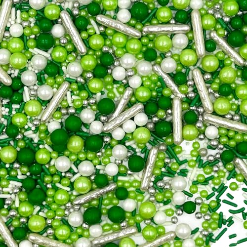 Sprinkles for Cake Decorating, 4.6oz Green and White Pearl Silver Jimmies St. Patrickβs Day Sprinkles Mix for Baking Cookies Cupcake Ice Cream