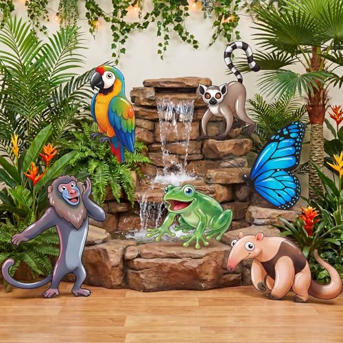 Lineshading 6 Pcs Rainforest Falls Decorations Large 2026 VBS Jungle Safari Animals Cardboard Cutout Standup VBS Event Entrance Decor for Sunday School Religious Birthday Party Photo Booth Props