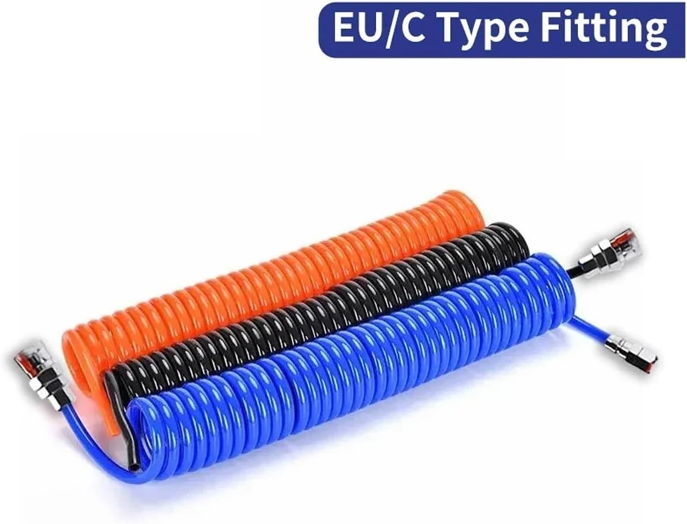 3/6/9/12/15M PU Air Compressor Hose Tube Flexible Tool With Connector Pneumatic Polyurethane Spring Spiral Pipe joint(6x4mm Black,3M-EU Fitting)