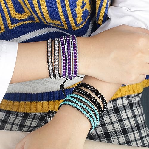 Image of KELITCH Double Wrap Bracelet Women Hand-Braided Turquoise Beads Bracelets Boho Leather Bracelets Bangle