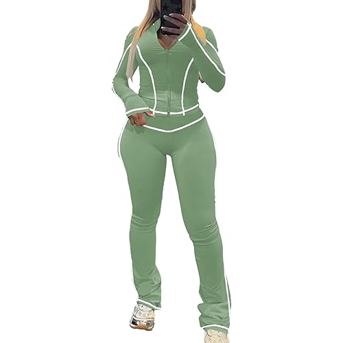 Nimsruc Women's 2 Piece Outfits Zipper Workout Set Long Sleeve Tracksuit Loungewear Sweatsuits