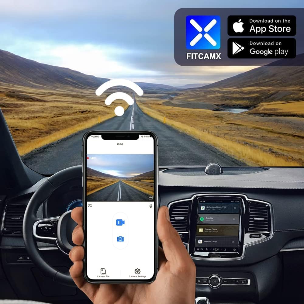 Fitcamx Used 4K Dash Cam Suitable for for Volvo XC90 2023-2026 Plug-in Hybrid B5 B6 T8 (Model B), OEM Look, UlHD 2160P Video, Built-in WiFi & APP, Loop Recording, G-Sensor, Plug & Play, NO SD Card image 5
