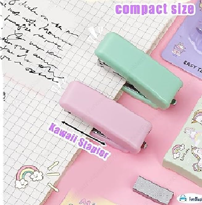 Image of Eclet Mini Stapler Set with Refill Pins, Portable Purple Stationery Kit for Kids, Compact Desktop Stapler for School Office Homework Paper Binding Use