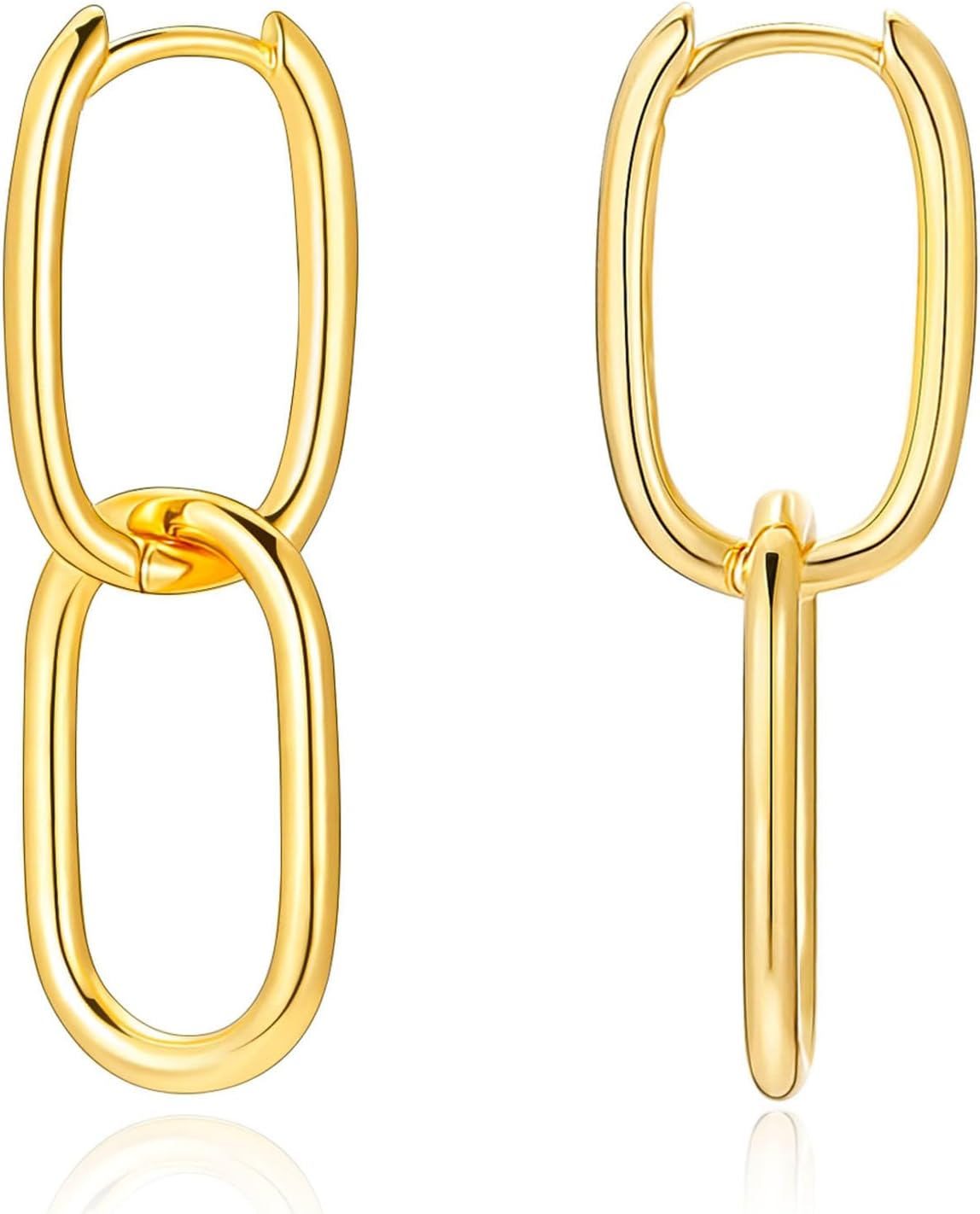 Gold Paperclip Earrings for Women 18K Gold Plated Oval Hoops Earring Rectangle Earrings Square Hoops U Shape Link Hoops Earrings Chunky Hoop Earrings