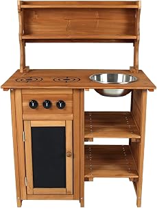Charles Bentley Children's Wooden Mud Kitchen Cooking Outdoor Garden Games Play Fir Wood FSC Chalk Board