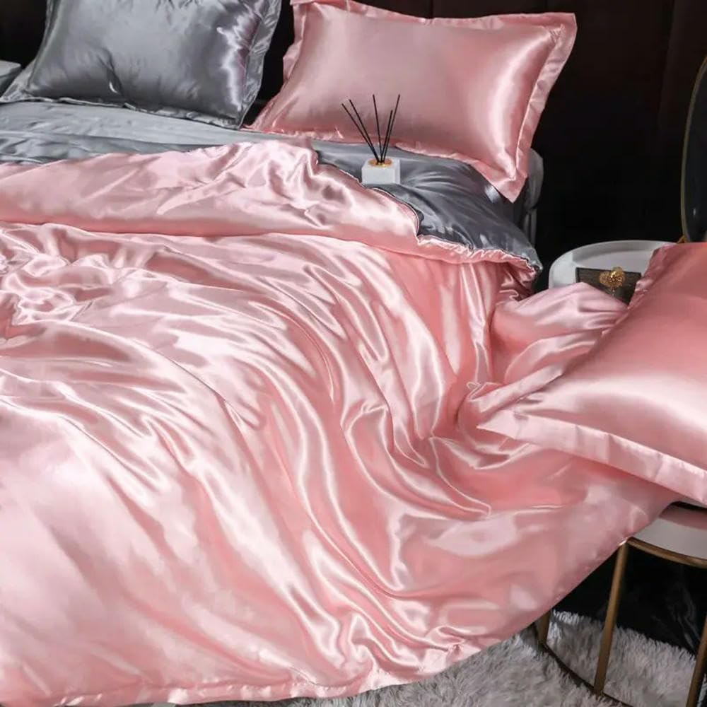 Set di Biancheria da Letto in Seta con Copripiumino, Lenzuolo, Federa, Lenzuolo in Raso di Lusso, Tinta Unita, King Size, Queen Size, Full Size, Twin Size