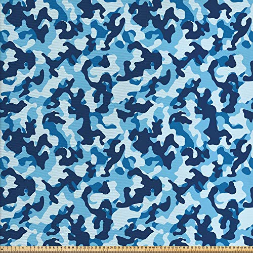 ABAKUHAUS Camuflaje Tela por Metro, Diseño En Tonos Azules, Decorativa para Tapicería y Textiles del Hogar, 1M (148x100cm), Blue Coconut