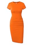 Women's Short Sleeve Ruched Casual Sundress Midi Bodycon T Shirt Dress