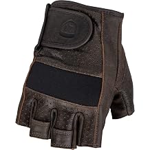 Highway 21 Half Jab Perforated Motorcycle Gloves, Lightweight Leather Riding Gloves with Breathable Ventilation, Protective Biker Gloves for Men and Women Brown, Large