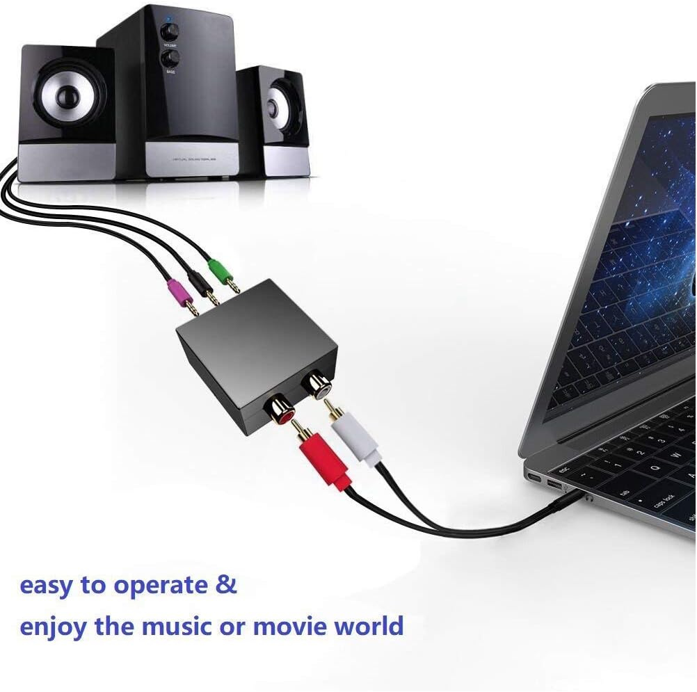 Aikexin 5.1 Game Console Adapter RCA R/L to 1/8 (3X 3.5mm) Jack Audio Converter for 5.1 Multimedia Speaker, 5.1 Game Console Adapter,
