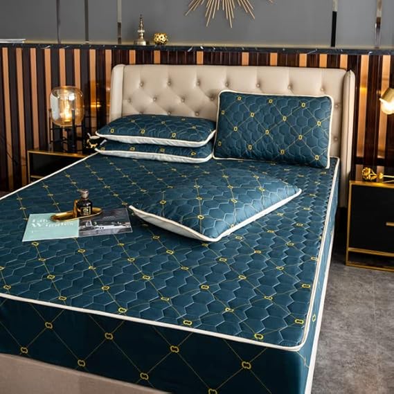 Printed Cotton Bedding Set 1 Fitted Sheet with 2 Pillow Cases Soft