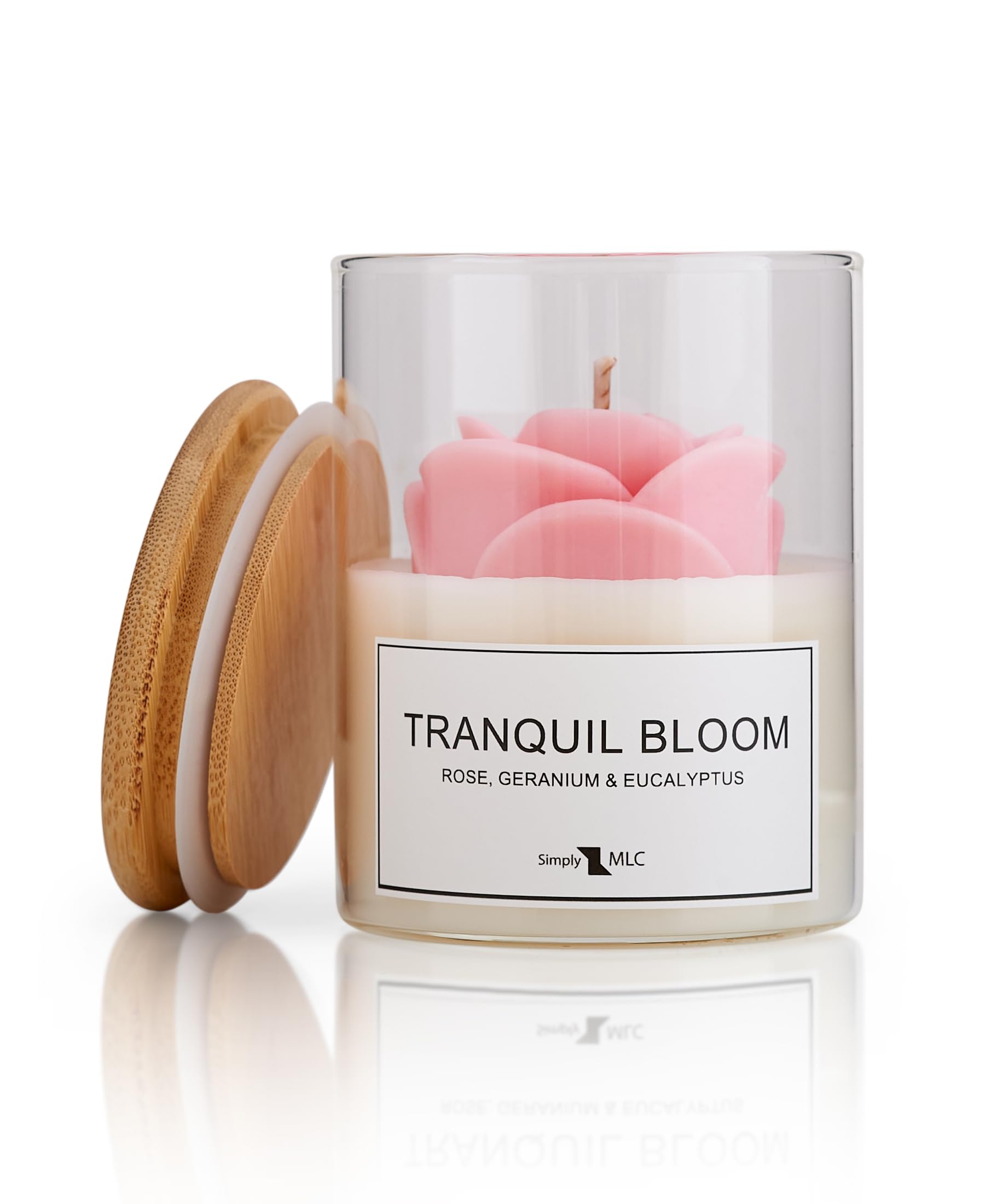 Simply MLC Tranquil Bloom Scented Candle – Rose, Geranium & Eucalyptus Aromatherapy – 227g Soy Wax Hand Poured, Glass Jar with Lid, Cotton Wick, Medium Strength, 40hr Burn, Luxury Romantic Gift