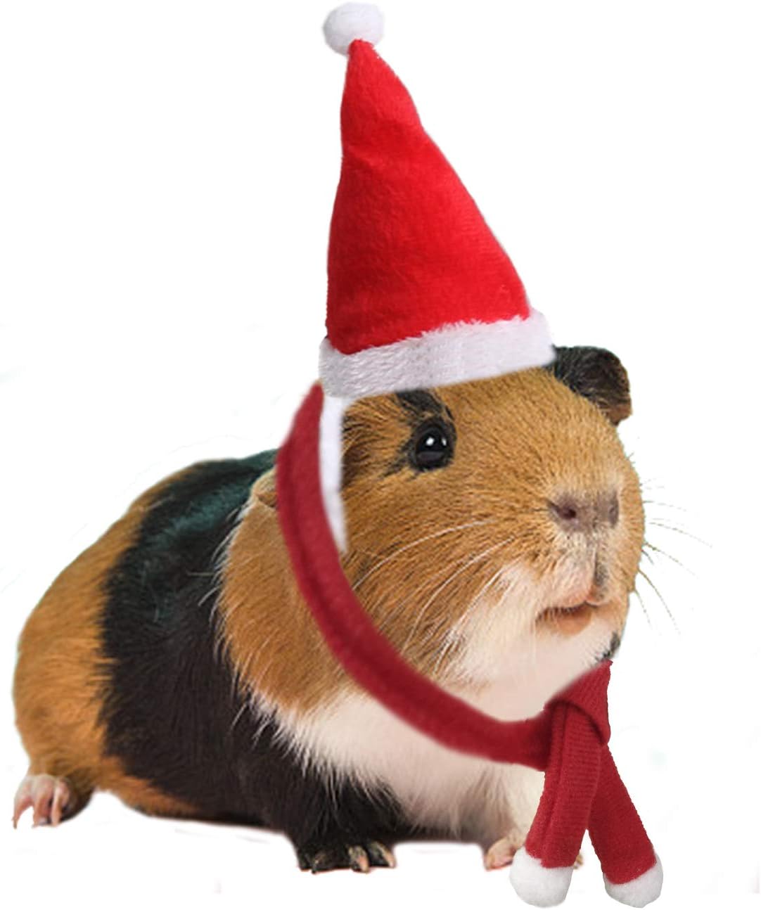 BWOGUE Small Animal Pet Christmas Hat with Scarf Muffler Guinea Pig Christmas Costume for Cat Rabbit Hamster Guinea Pig Bunny, Small
