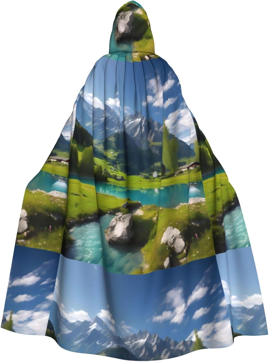 Highland Lake Scenery Men Women Halloween Role Play Party Decoration Hooded Poncho Black
