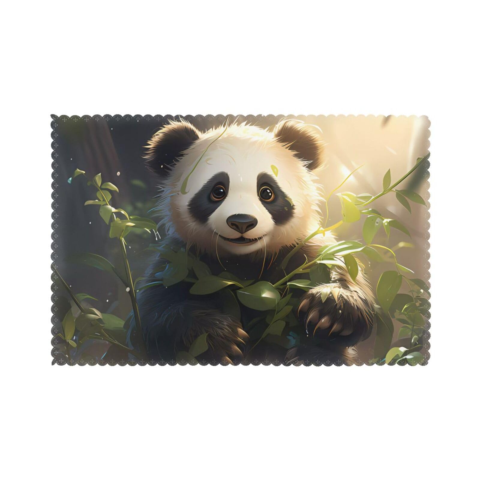 Cute Panda Plant Placemat set of 6, oil-proof and insulated dining table placemats, washable and wipeable.
