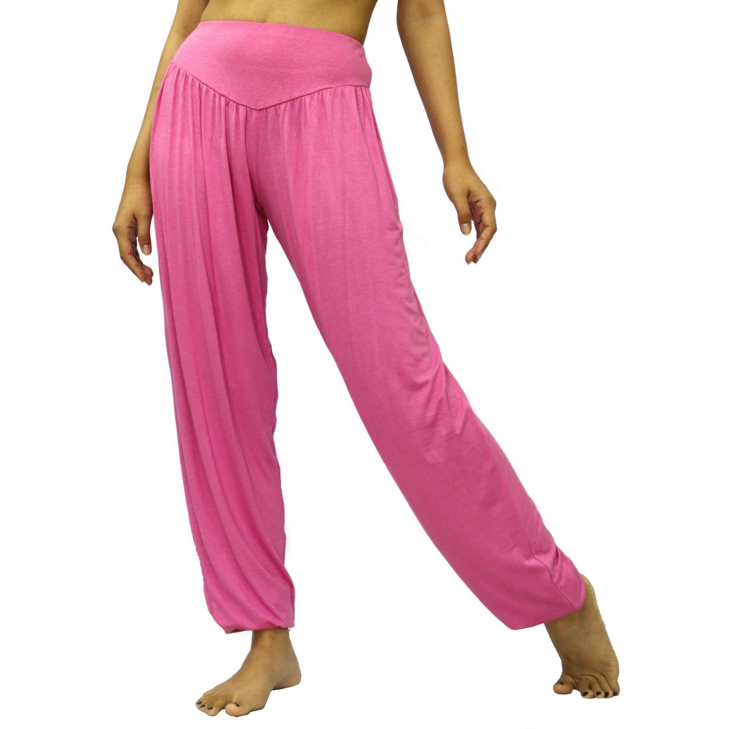 LOFBAZ Yoga Pants for Women Maternity PJs Pajamas Sweatpants Lounge Harem Boho Joggers Womens Dance Genie Indian Clothing Solid Pink (Long) L