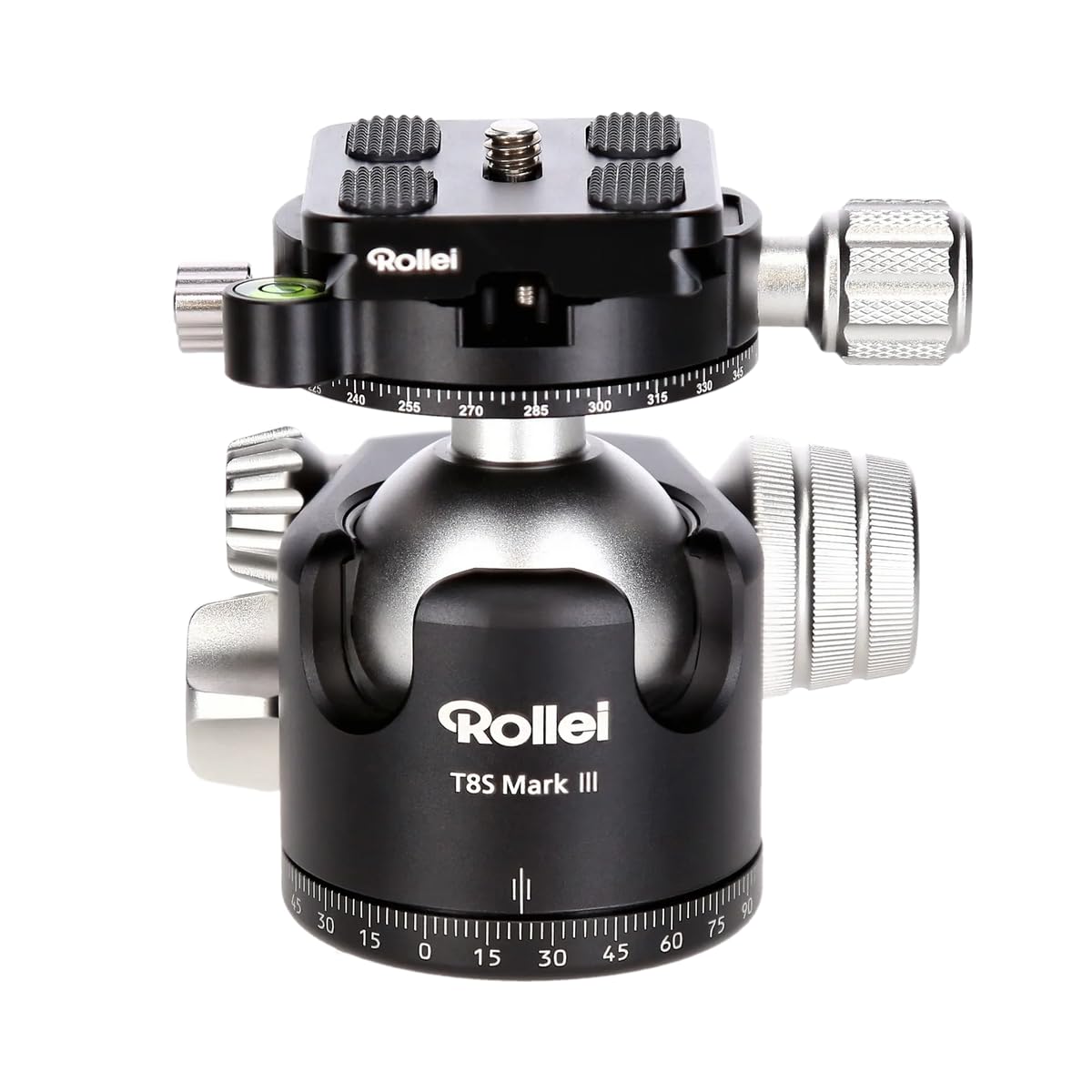 Rollei Statief kogelkop voor C6i statief, professionele 360 graden statiefkop met frictie, 12 kg draagkracht en 3 waterpasjes. Incl. Acra Swiss snelwisselplaat zwart