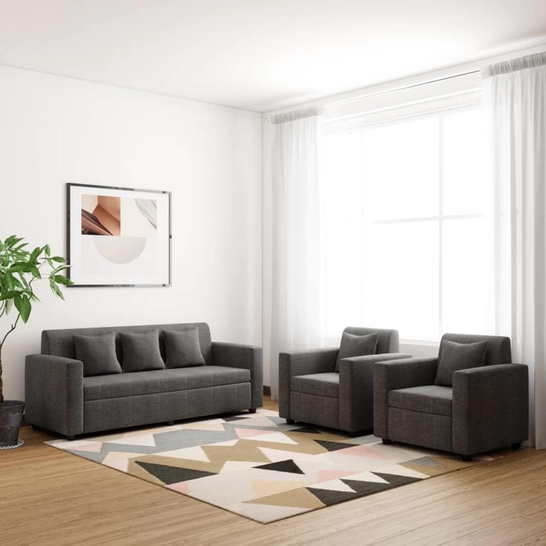 Sunuzu Lexot 5 Seater 3+1+1 Fabric Sofa Set (Darkgrey)-image-22