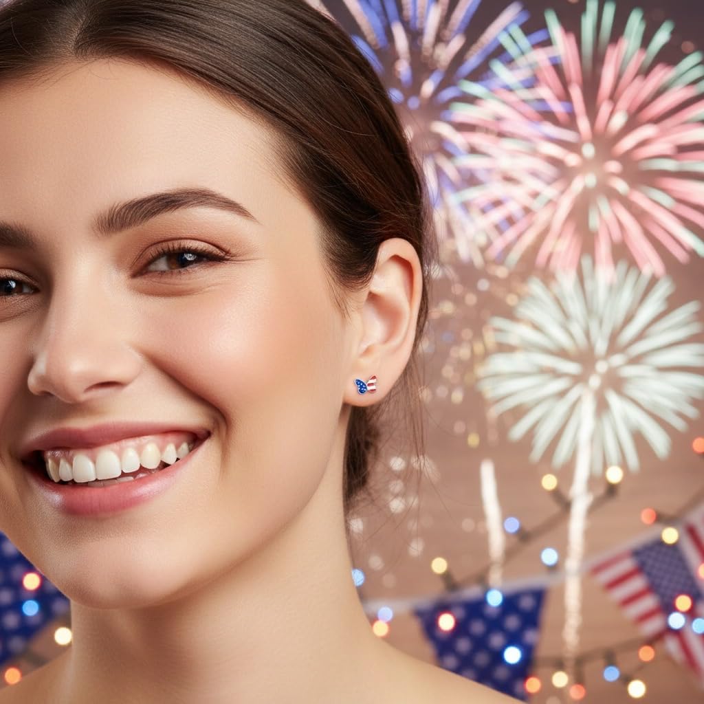 ICYROSE 925 Sterling Silver set of 2 Pairs American USA Flag 4th of July Stud Earrings - Image 3