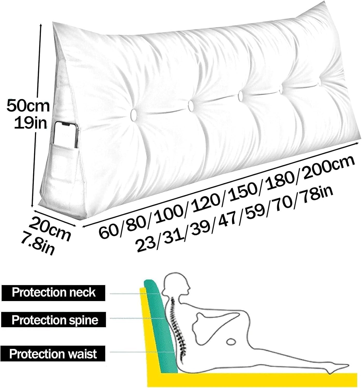 Almohada triangular de apoyo para la espalda, cojín lumbar grande para dormitorio, apoyo cómodo para sentarse y relajarse