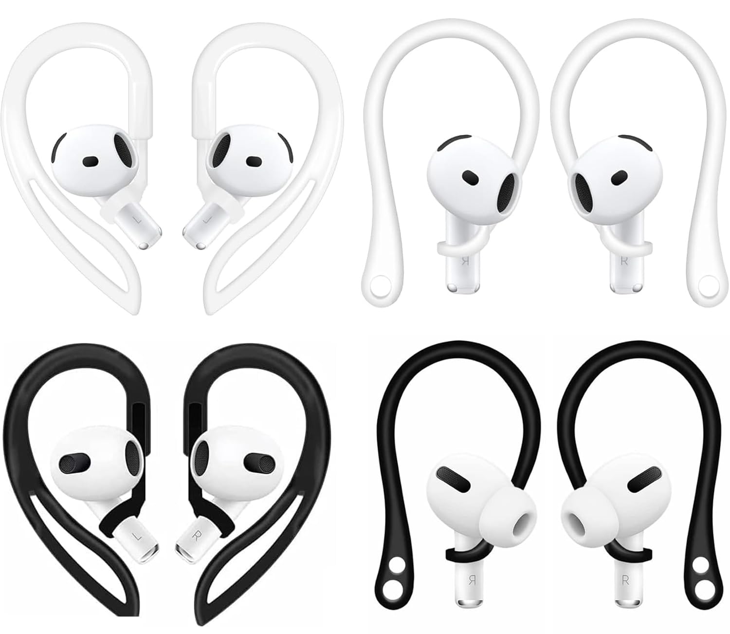 ALXCD Ear Hooks Compatible with AirPods 4 4th Gen, 2 Pair Anti-Slip Adjustable Soft TPU Earhook, 2 Pairs Silicon Ear Tips Hook Repalcement Earhooks Compatible with AirPods 4 2ch+2h Black/White