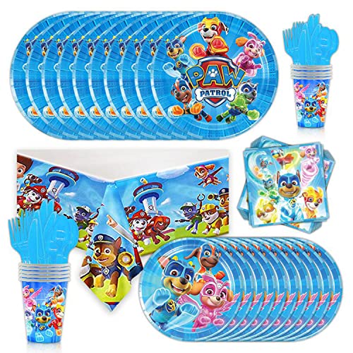 81Stuck Paw Dog Patrol Geburtstag Deko, Paw Patrol Geburtstag Geschirr Kit, Paw Dog Geburtstag für Kindergeburtstag mit Teller + Becher + Servietten + Deko Cover