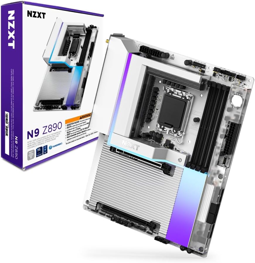 NZXT N9 Z890 - Intel Z890 LGA 1851 ATX Gaming Motherboard for Core Ultra (Series 2) - 20+1+1, DDR5, 5X M.2, PCIe 5.0, Wi-Fi 7, 5GbE, Thunderbolt 4 - RGB, Full-Metal Cover, White PCB