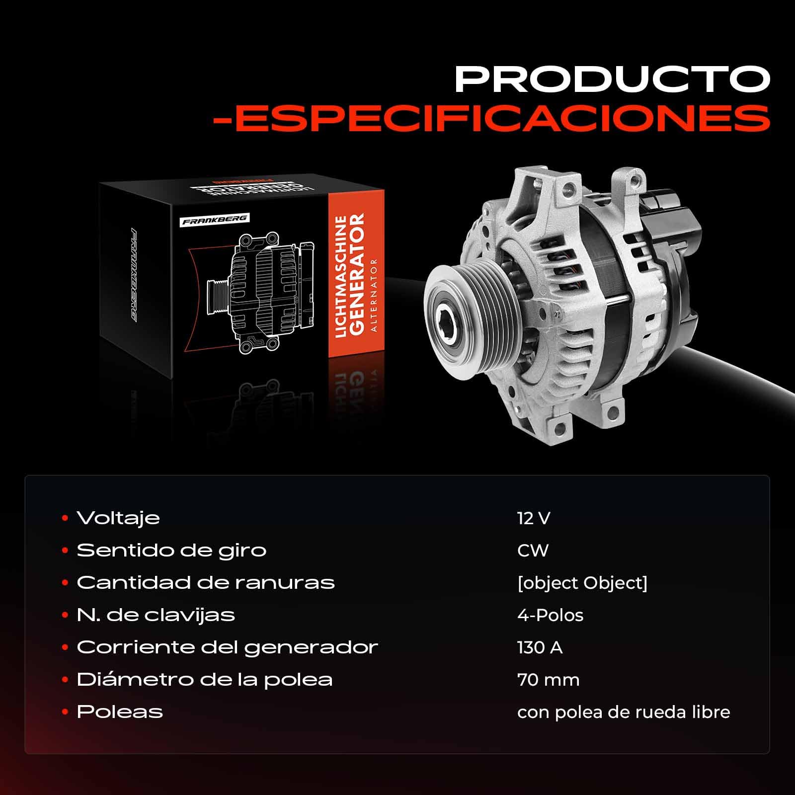 Frankberg Alternador con Polea de Rueda Libre Compatible con CR-V III RE 2.2i-CTDi 4WD CR-V II RD 2.2 CTDi Civic VIII Hatchback FK FN 2.2 CTDi FR-V BE 2.2i-CTDi Accord VII 021080-0010